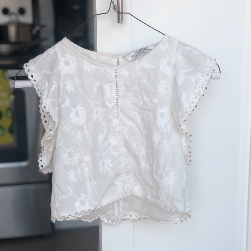 Zara Denim Collection White Crop Top